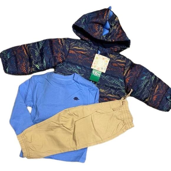 Little Me Boy’s Jacket Dinosaur Fleece Set Navy Khaki Size 18 Months NWT - Picture 4 of 4